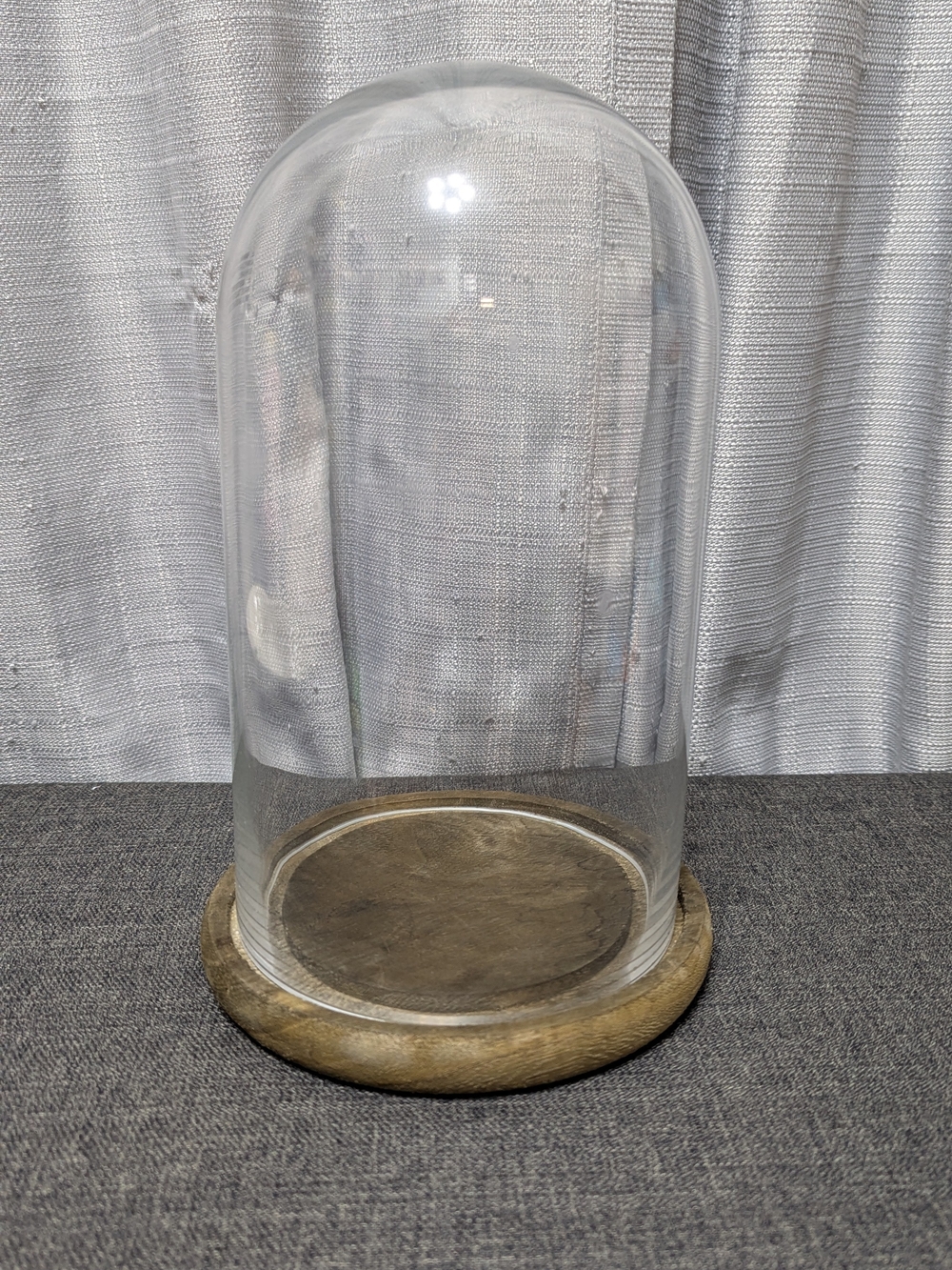 Clear Glass Cloche Dome Bell Jar Display Case Wood Base Thick Glass 9 3/4in